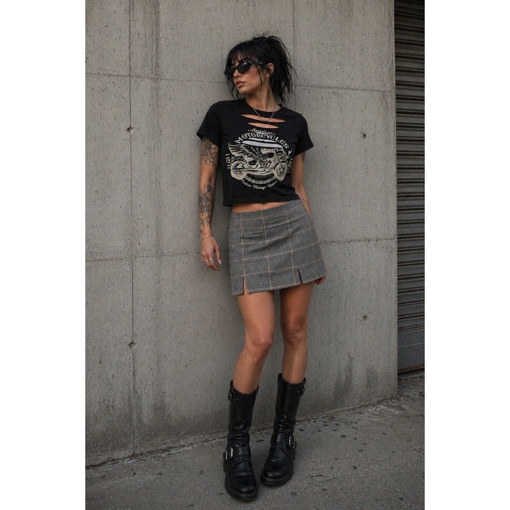 Windsor Moto Crop Top & Plaid Skirt Set Size S/XS Grunge Y2K Punk Metal Concert